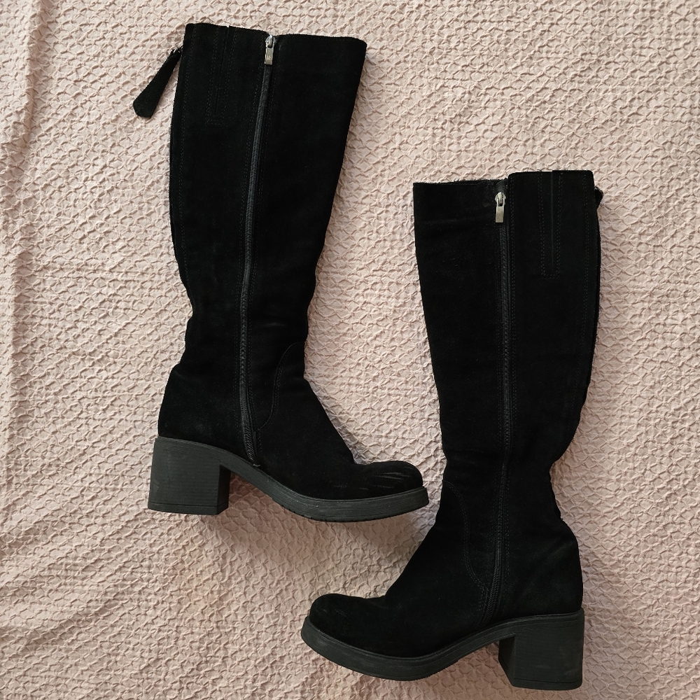 Black Women’s High Knee Suede Heel Boots